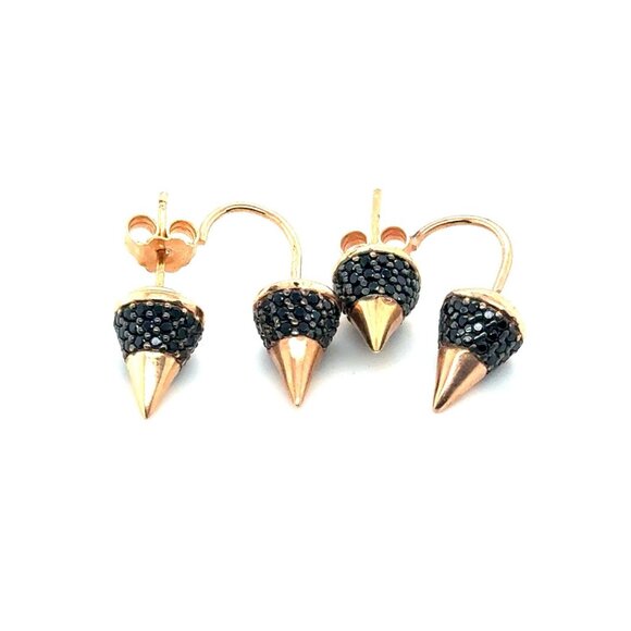 Pave Black Stones Rose Gold Stud - Picture 1 of 7
